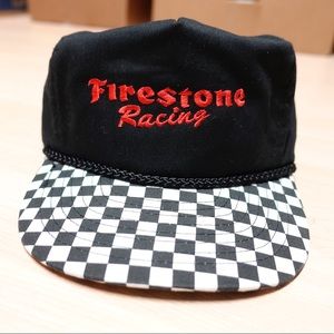 Vtg Firestone Racing Checker Board Mesh Snapback